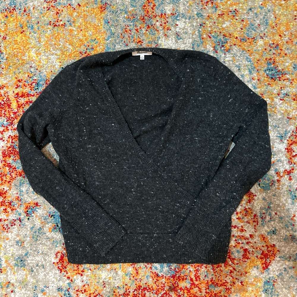 Black/Grey with White Speckles Crossover Sweater